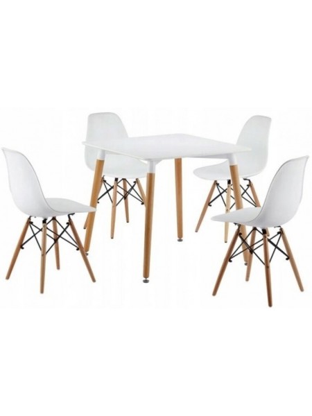Столик Bonro В-950-800 + 4 белых кресла В-173 (41300037)