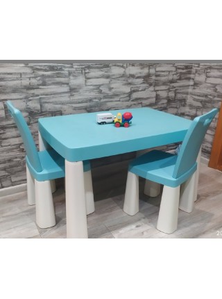 Дитячий стіл і два стільці (04680/7), пластиковий. Бірюзовий