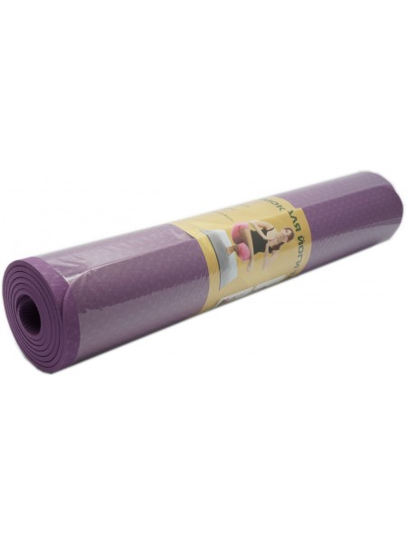 Коврик для фитнеса, йогамат (MS 2682) TPE 183-61 см. Фиолетовый 6 мм.